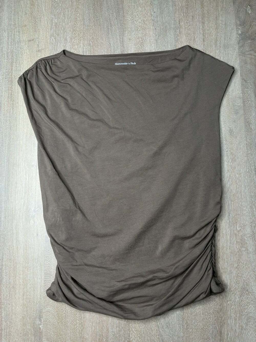 Abercrombie Ruched Modal Boatneck Sleeveless Top in Taupe Size Medium